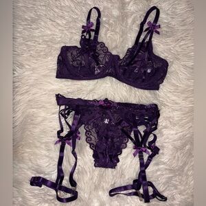 Purple Lace Bra & Garter Set - Women Intimates